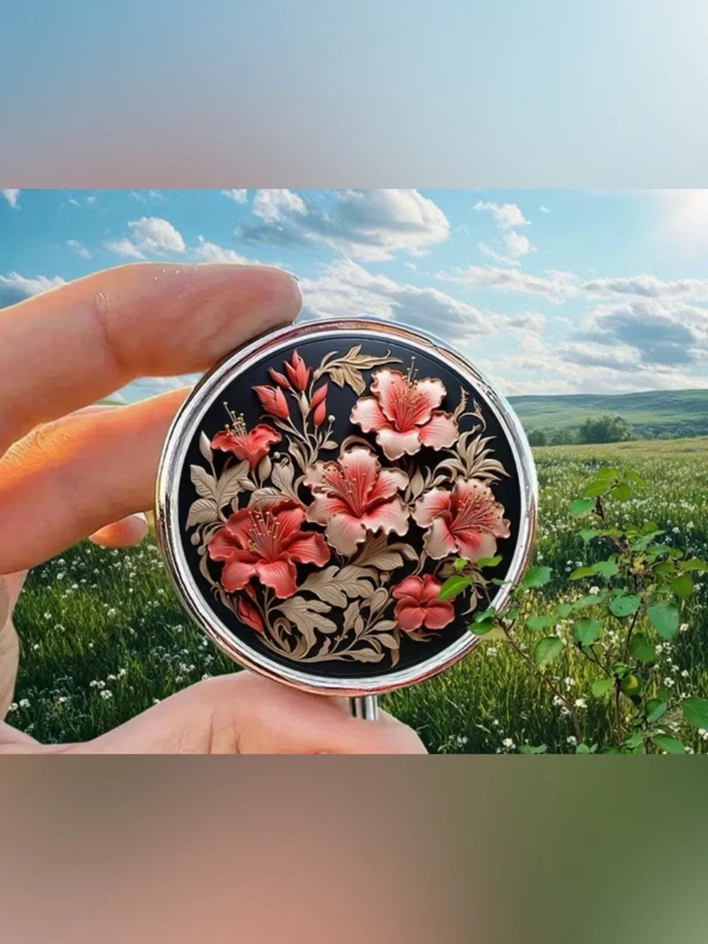 Floral Nature Inspired Pill Organizer 3-Compartment Compact Pill Case New - Picture 5 of 6